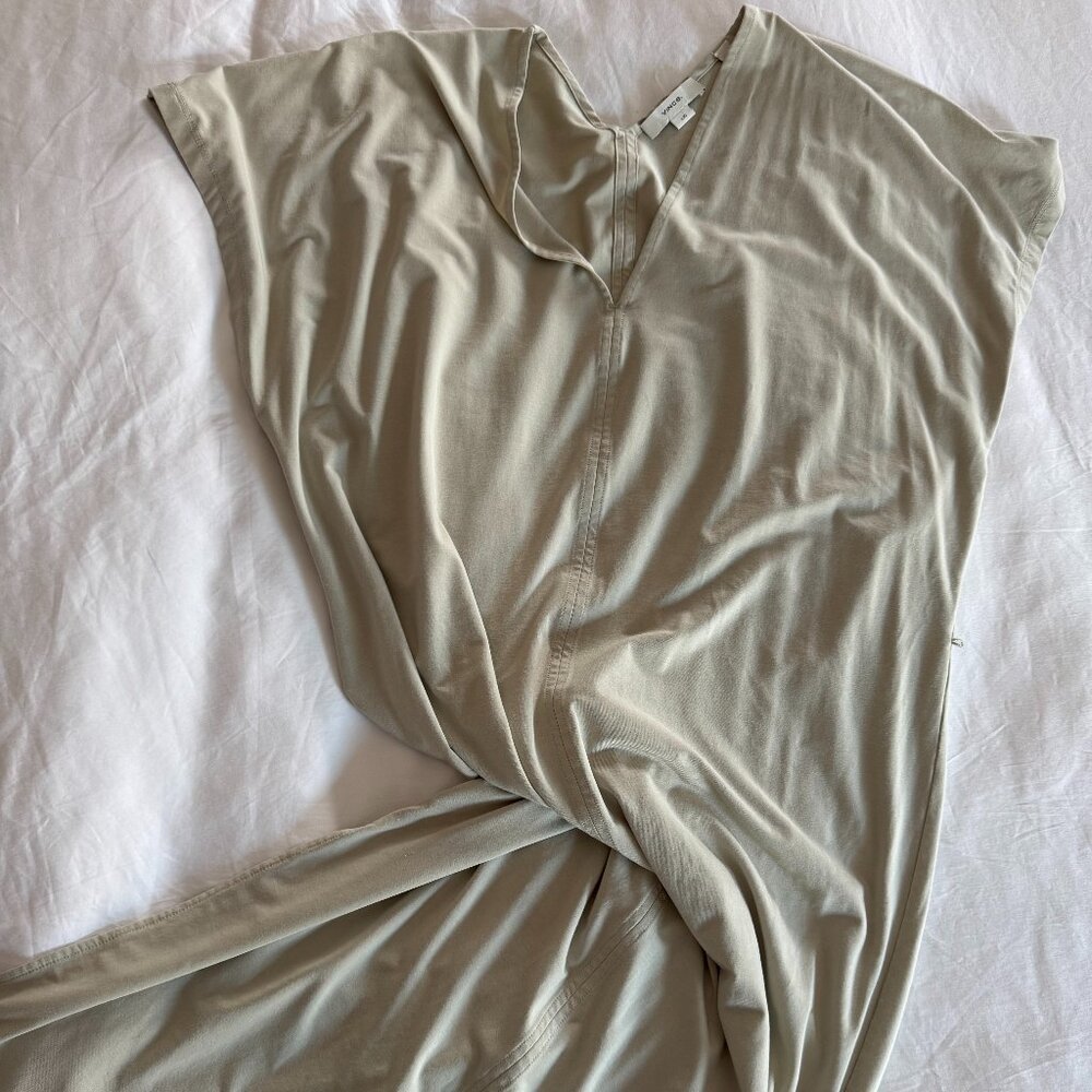 Vince V-Neck Pullover Midi Dress with Tie-Waist